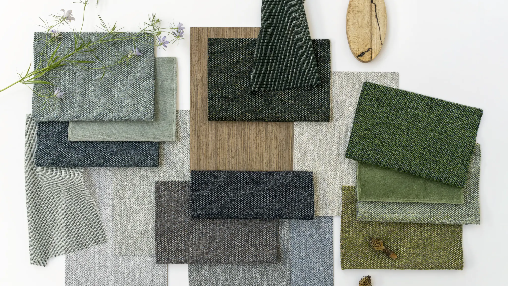 Vescom Bosco upholstery presented through fabric details, interiors and natural references.