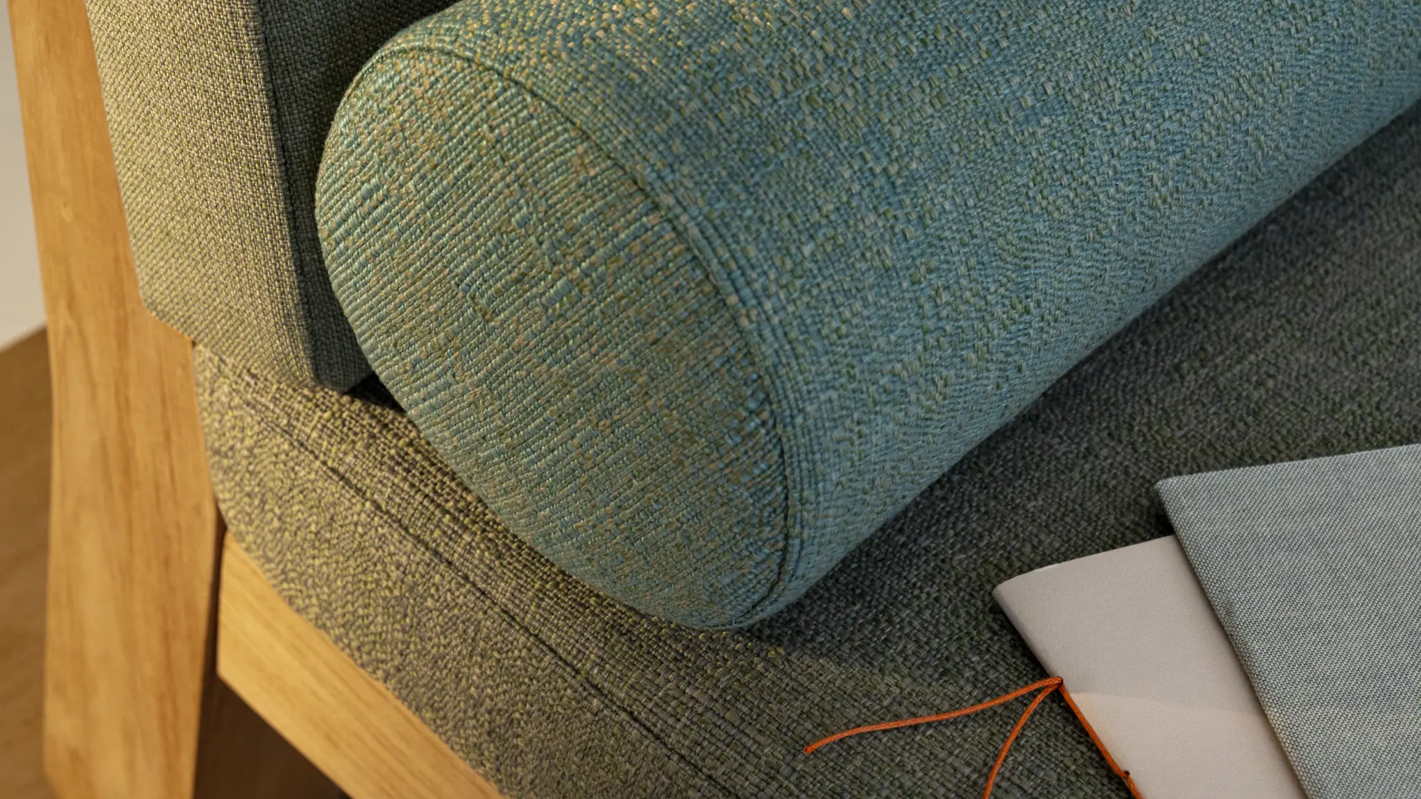 Close-up of Bay upholstery fabric by Vescom with fine two-tone melange weave