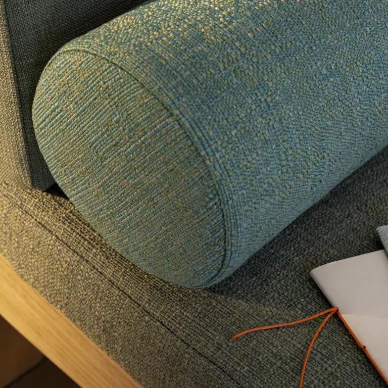 Close-up of Bay upholstery fabric by Vescom with fine two-tone melange weave