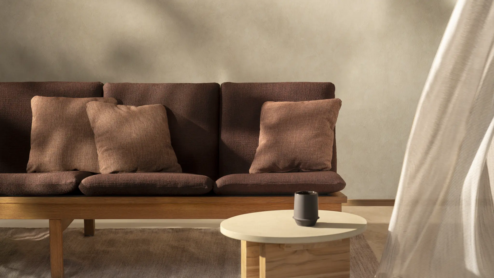 Bay upholstery fabrics by Vescom applied on seating in an indoor-outdoor space