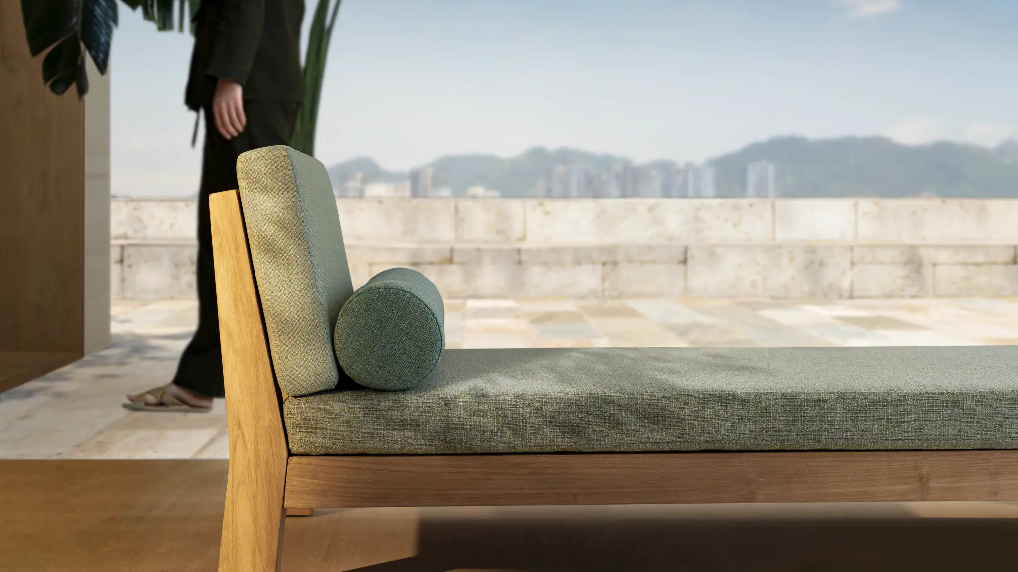 Laguna upholstery fabric by Vescom on outdoor lounge chair by the water