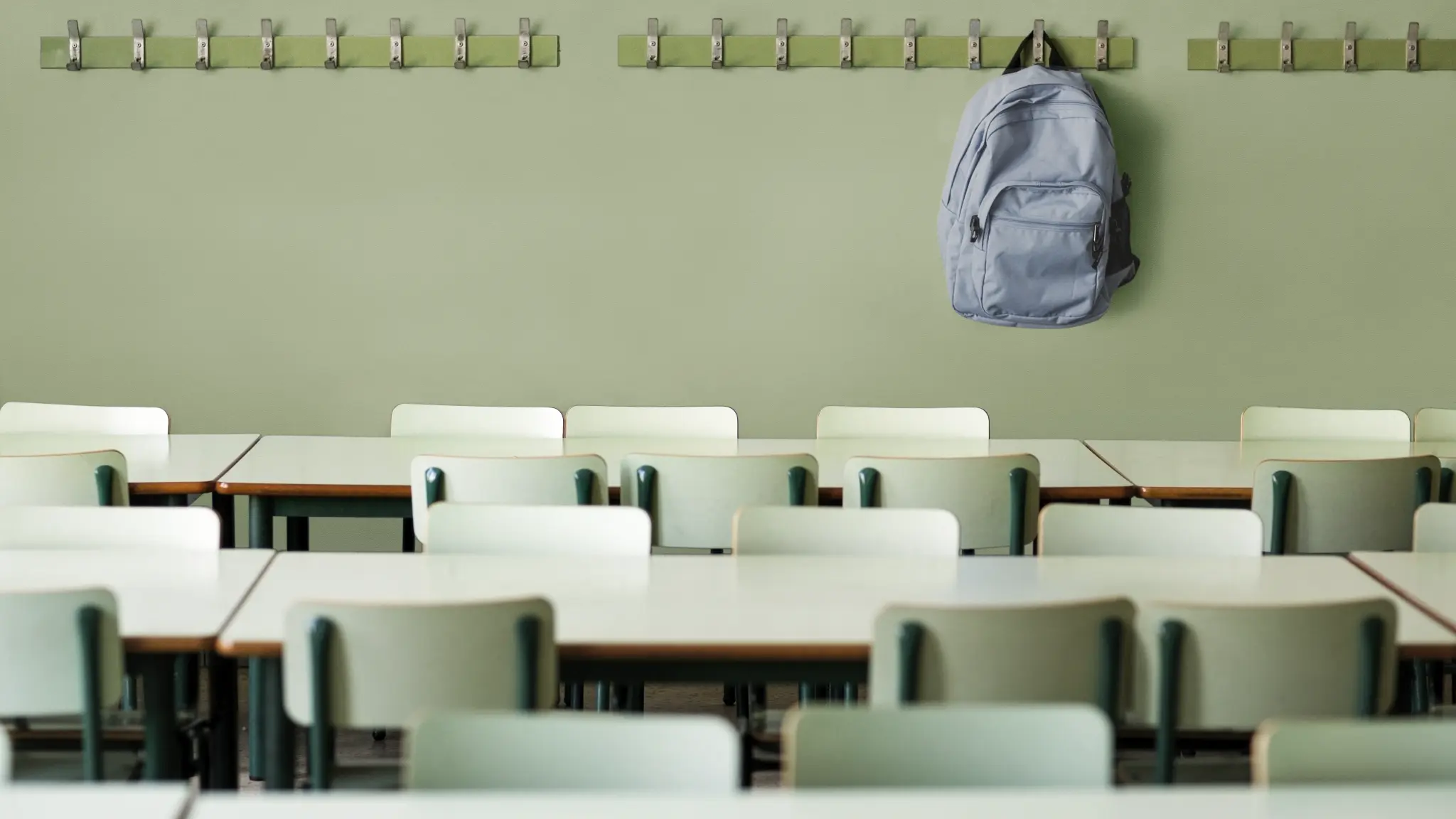 Vescom Colour Choice vinyl wallcovering in a classroom setting with green tones and functional interior