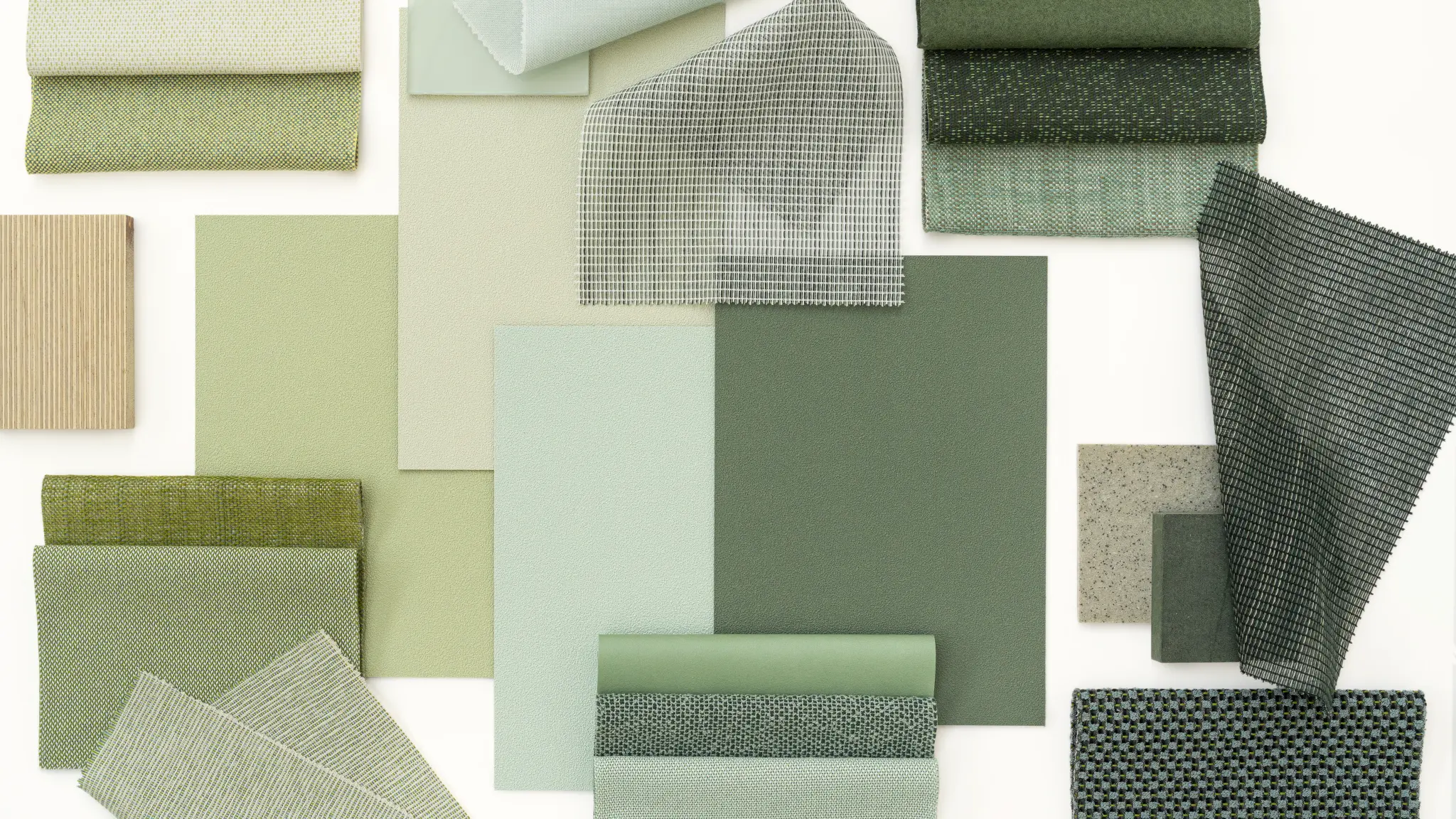 Vescom Colour Choice Soft Nature vinyl wallcovering collage with muted green tones and natural materials