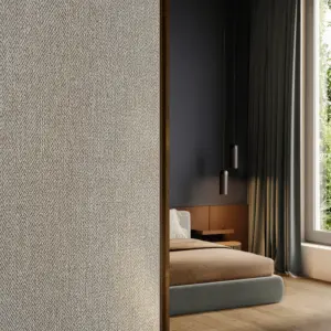 Vescom Harrison vinyl wallcovering adding a tailored herringbone texture to a warm interior space.