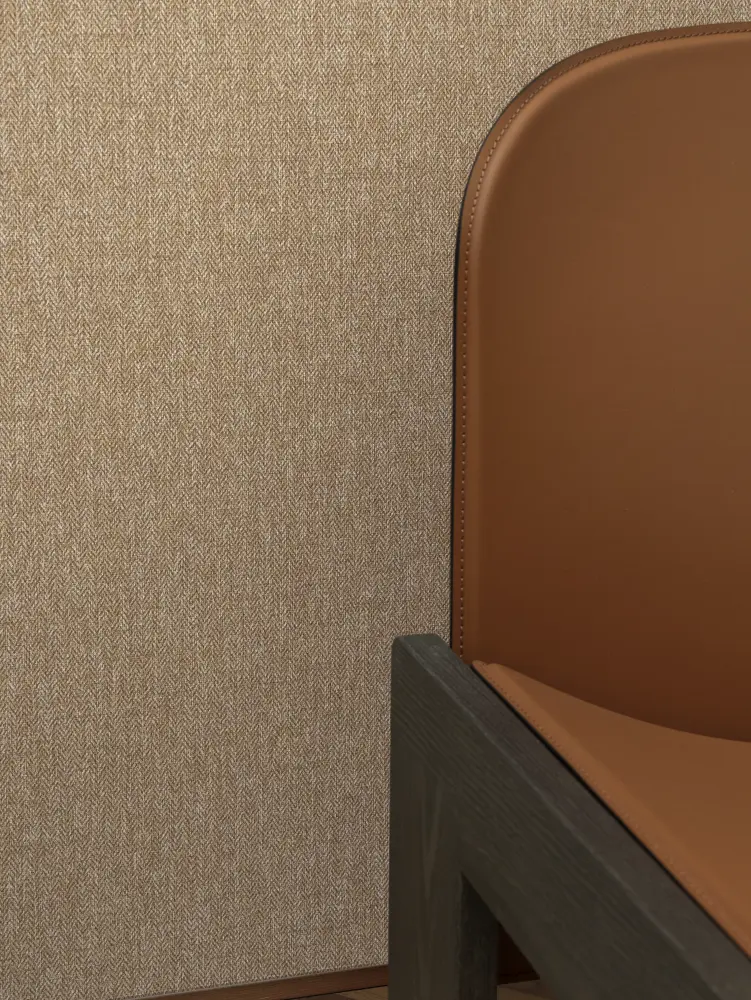 Vescom Harrison vinyl wallcovering in a warm brown tone, reflecting the reassuring character of classic suiting cloth.