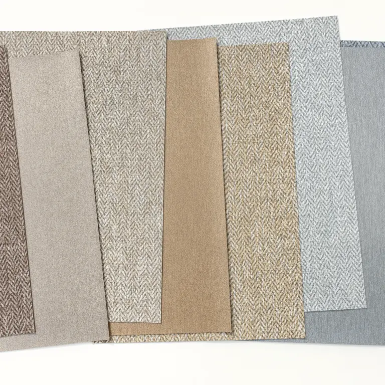 Vescom sample pack for Stellar and Harrison, showcasing two recycled content vinyl wallcoverings with luminous mineral and tactile woollen looks.