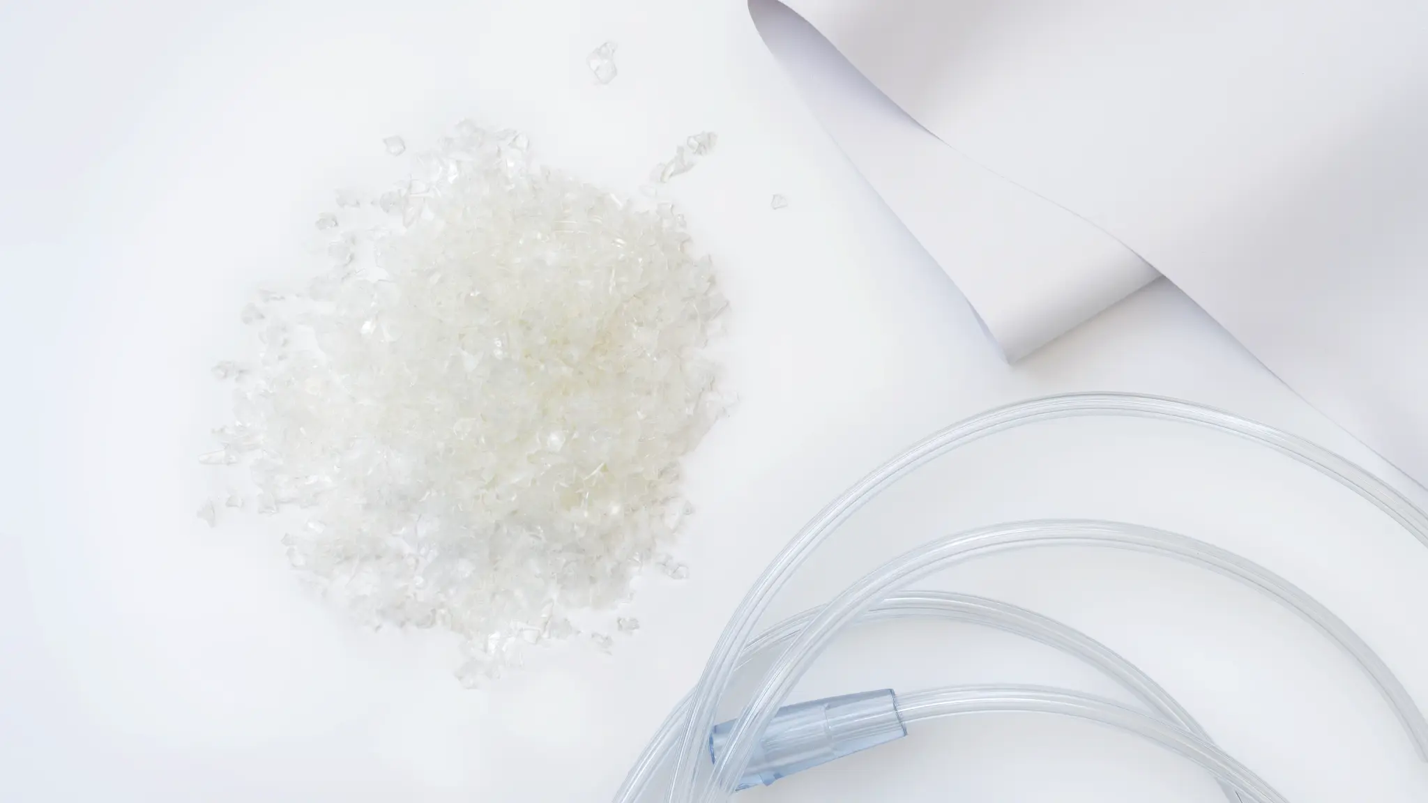 Shredded plastic medical waste used as recycled content for Vescom vinyl wallcovering production.