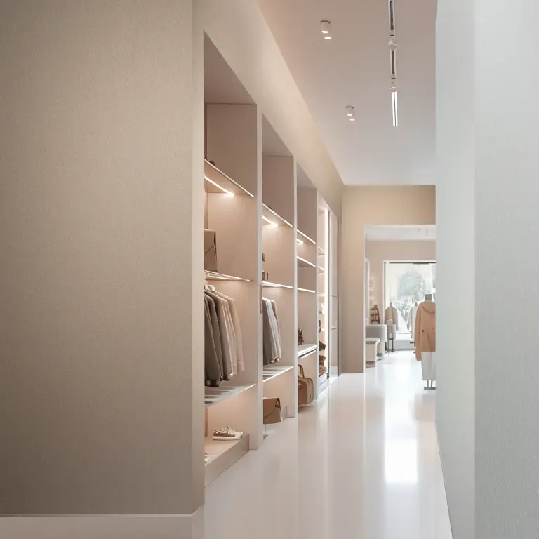 Vescom Stellar wallcovering used as a luminous interior surface with a restrained metallic finish.