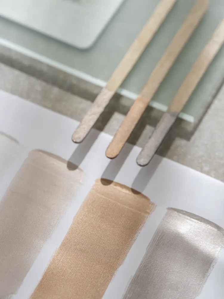 Vescom Stellar inspiration image with metallic coloured sticks and a colour palette for refined interiors.